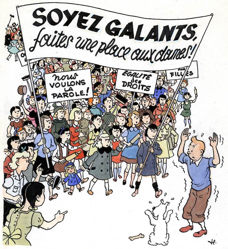 Drawing made in Chinese ink and watercolours by Hergé 