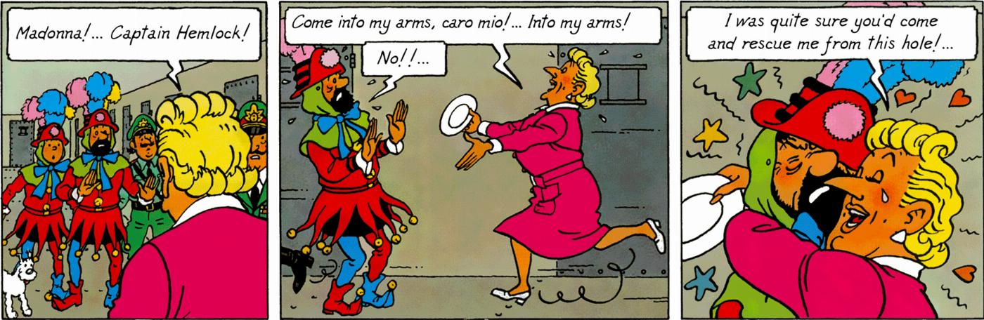 La Castafiore saute sur Haddock dans Tintin et les Picaros