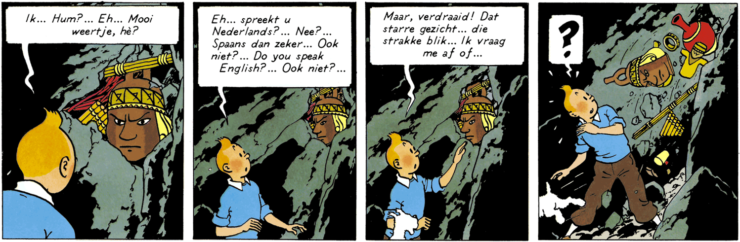 Tintin découvre le vase portrait dans le Temple du Soleil