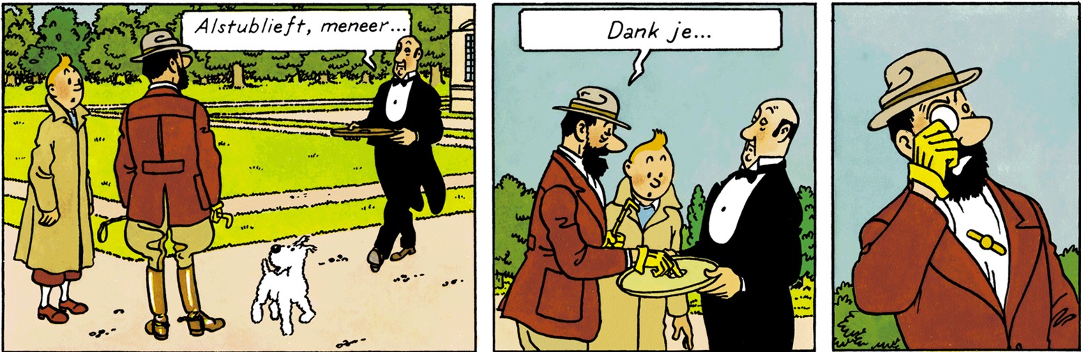 Le capitaine Haddock est bien habillé dans Les 7 Boules de cristal