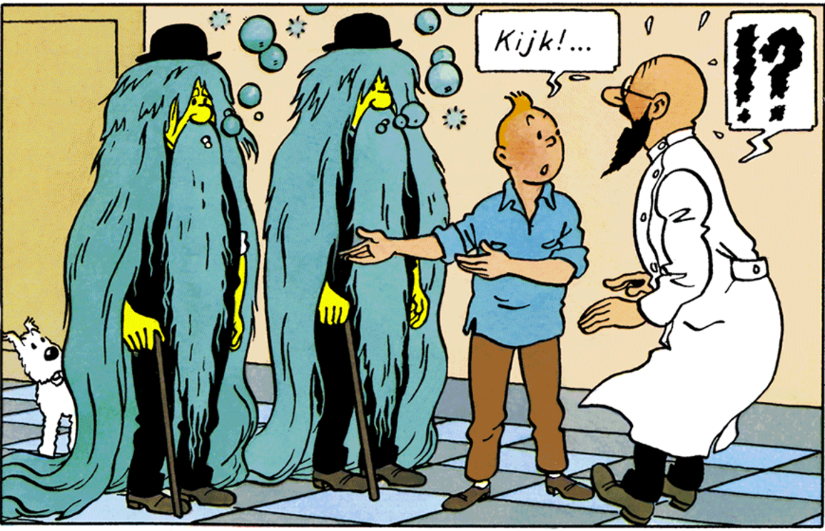 Les Dupondt cheveux longs dans Tintin au pays de l'or noir