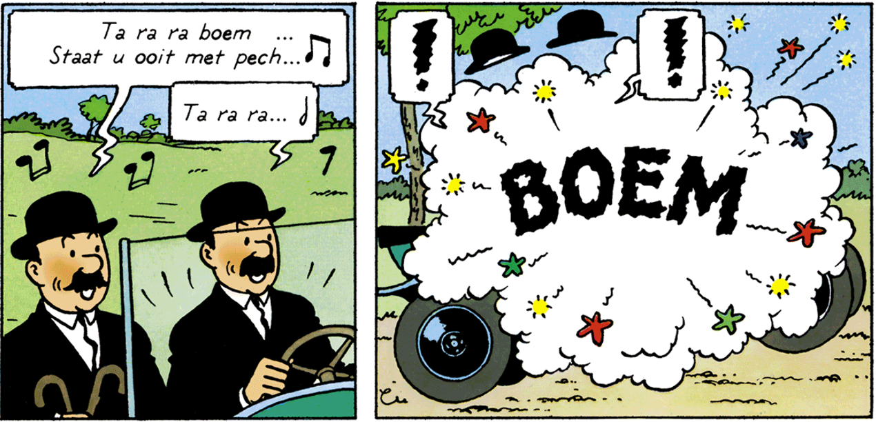 La voiture des Dupondt fait BOUM dans Tintin au pays de l'or noir - page 