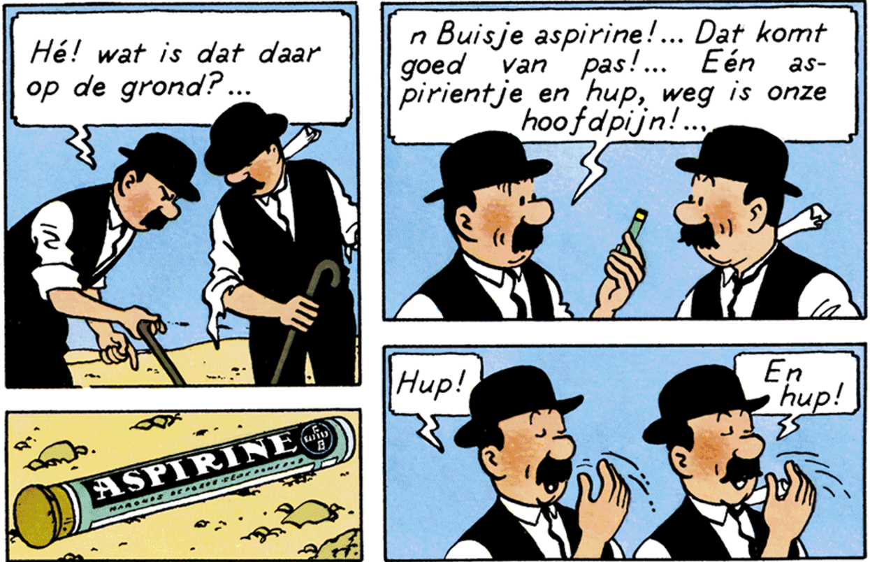 Les Dupondt aspirine dans Tintin au pays de l'or noir