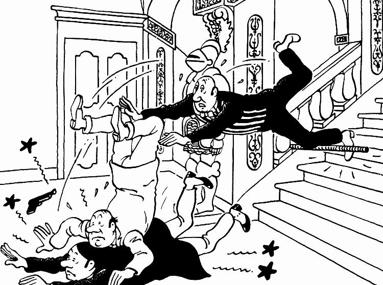 Le gag de la marche des escaliers avec Nestor dans Les Bijoux de la Castafiore